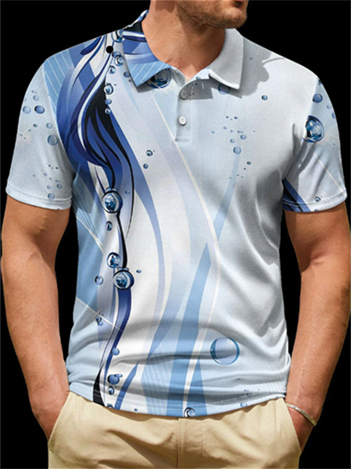 Men's Button Up Polos Lapel Polo Polo Shirt Golf Shirt Gradient Graphic Prints Linear Turndown Blue Dark Blue Gray+Blue Blue+Blue Light Blue Outdoor Street Short Sleeves Print Clothing Apparel Sports-Cosfine