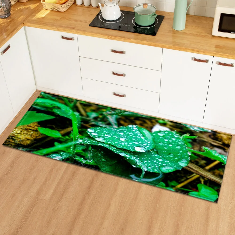 Modern Kitchen Mat Home Bedroom Decoration Floor Carpet Plant Leaves Pattern Entrance Doormat Hallway Bathroom Non-Slip Long Rug