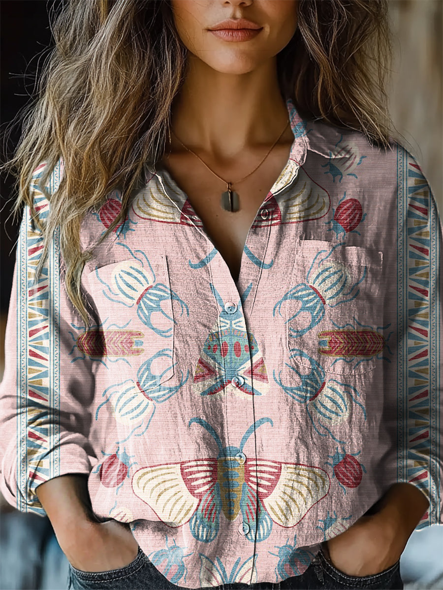 Women's Vintage Floral Print Casual Long Sleeve Comfortable Cotton Shirt