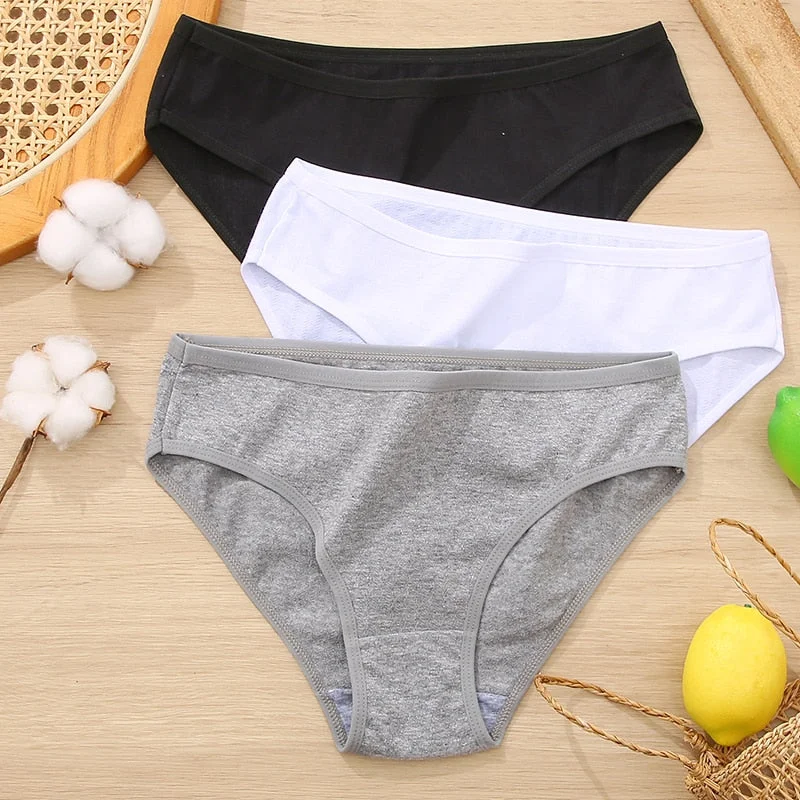 FINETOO 3Pcs Women Cotton Panties Comfortable Briefs Ladies Low-rise Underpants S-XL Girls Underwear Fashion Plus Size Panty New