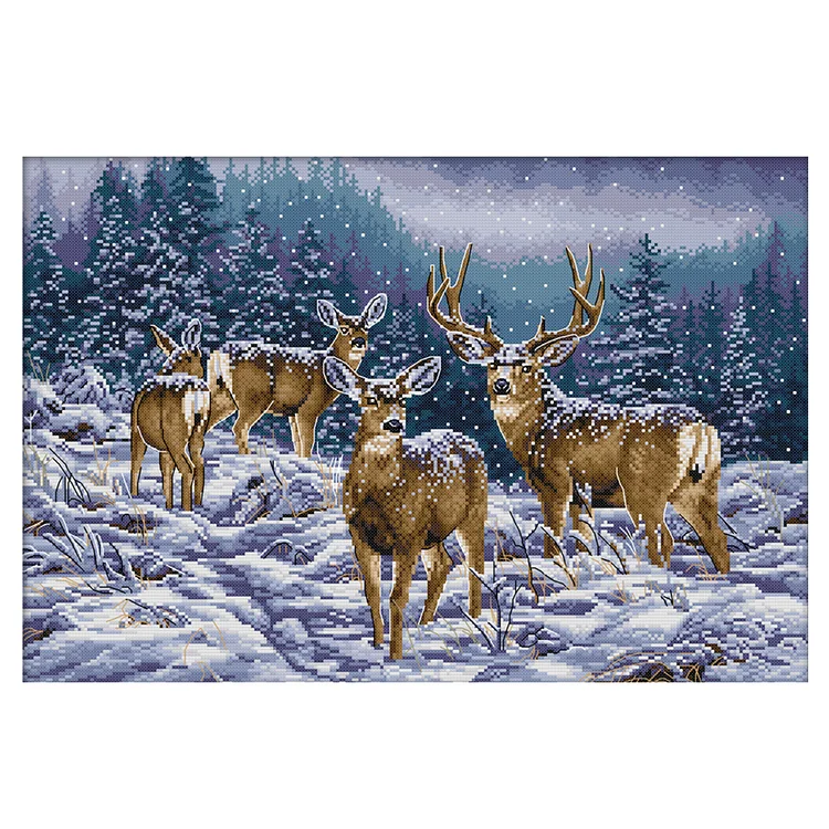 Joy Sunday Winter Deer 14CT Stamped Cross Stitch 53*38CM