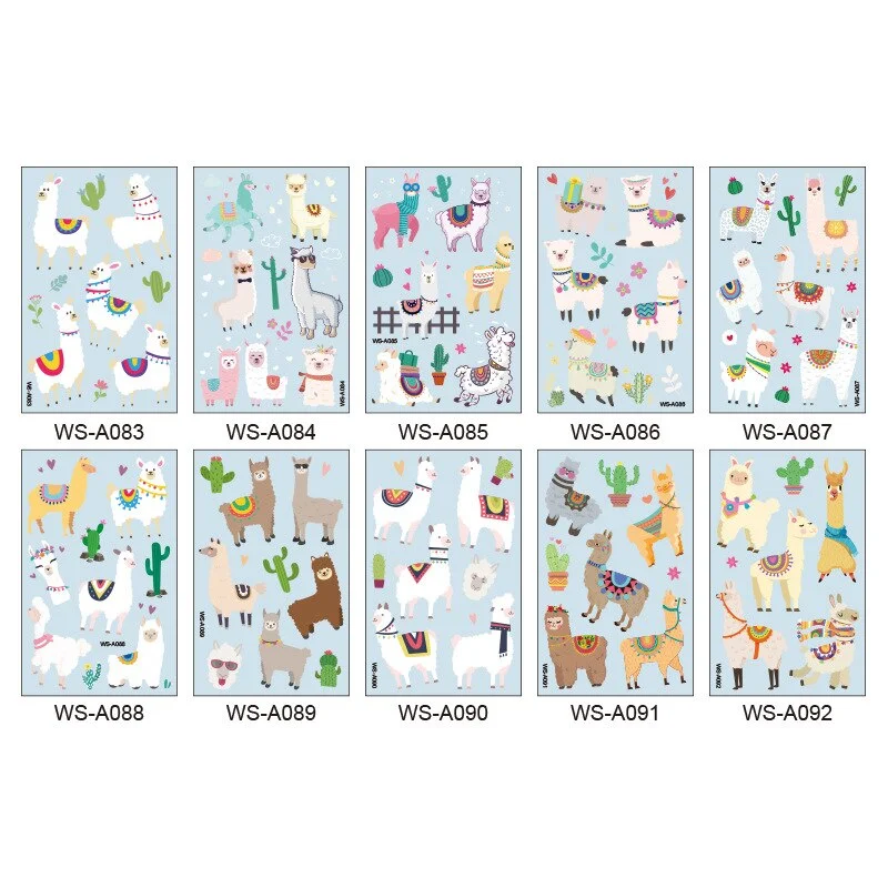 Alpaca Tattoo Stickers Fake Tattoos Paste on Face Arm Leg for Cute Kids Body Art Sticker