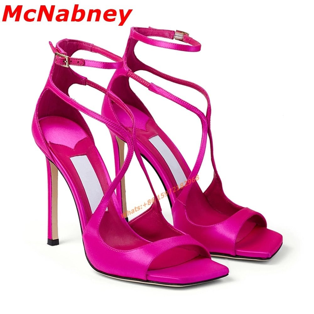 Sexy Cross Tied Sandals Open Toe Solid Hollow Women Shoes Ankle Buckles Thin High Heel Sandals Summer Party Dress Designer Shoes
