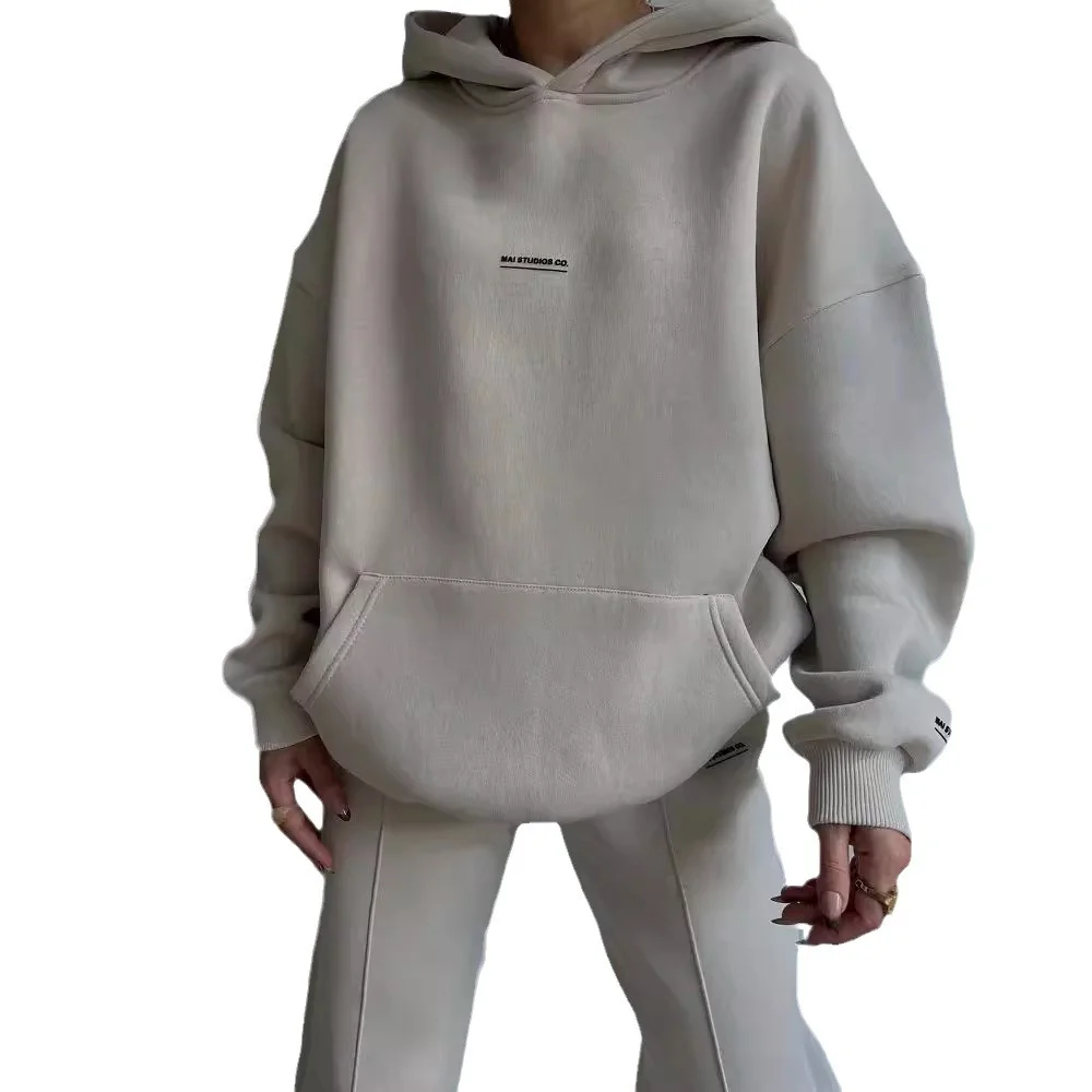 Nigikala Nigikala 2025 New Casual Plus Velvet Long-Sleeved Hooded Hooded Trousers Set For Women