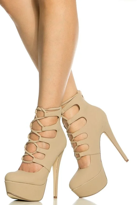 Khaki Lace-up Platform Pumps Strappy Stiletto Heels Vdcoo