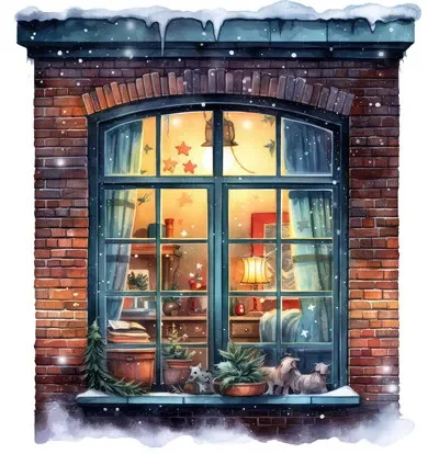 Christmas Window Snow Scenery 30*30CM (Canvas) Full Round Drill Diamond Painting gbfke