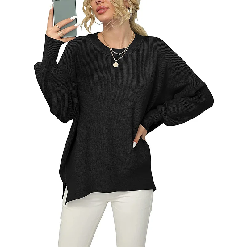 Wongn Wongn And Winter New Women's Sheep Ece Long Sleeve Round Collar Irregular Knit Pullover Sweater