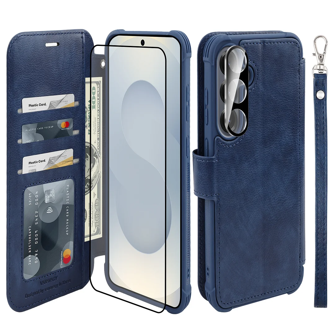 VANAVAGY Wallet Case Compatible for Galaxy S25 5G with Credit Card Holder and Coin Pocket