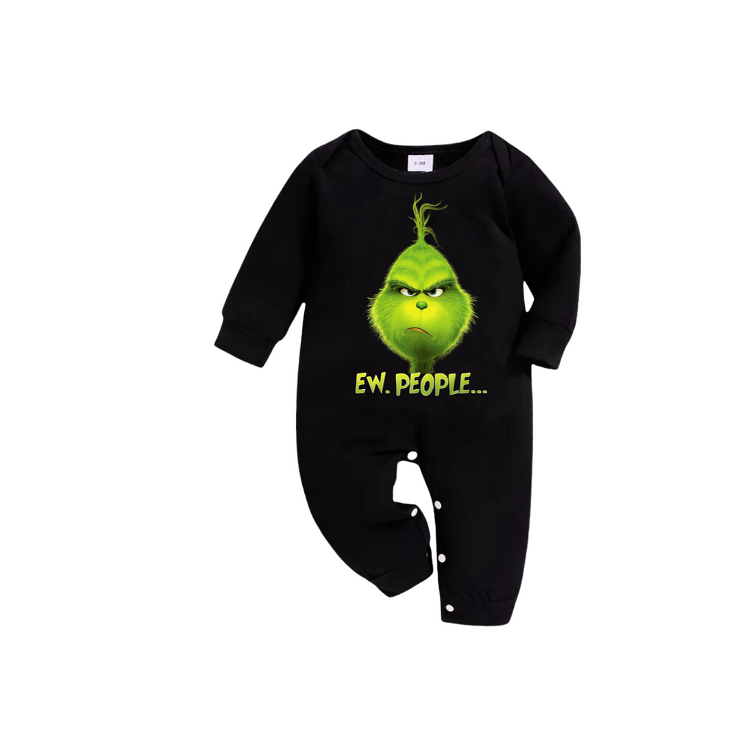 Cartoon Pattern and EW People Print Black Long Sleeve Top