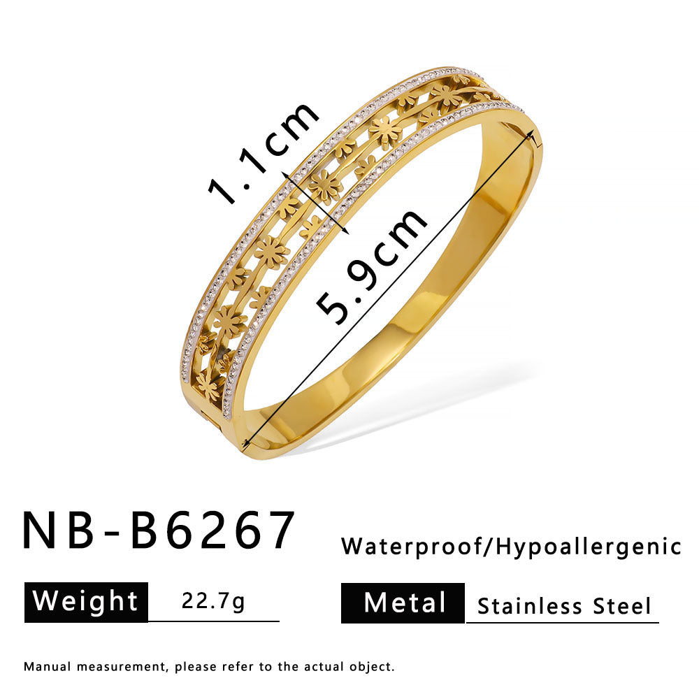 Retro Stainless Steel Bracelet Ins Style Geometric Line Hollow Diamond Bracelet 18K Gold Plated Bracelet