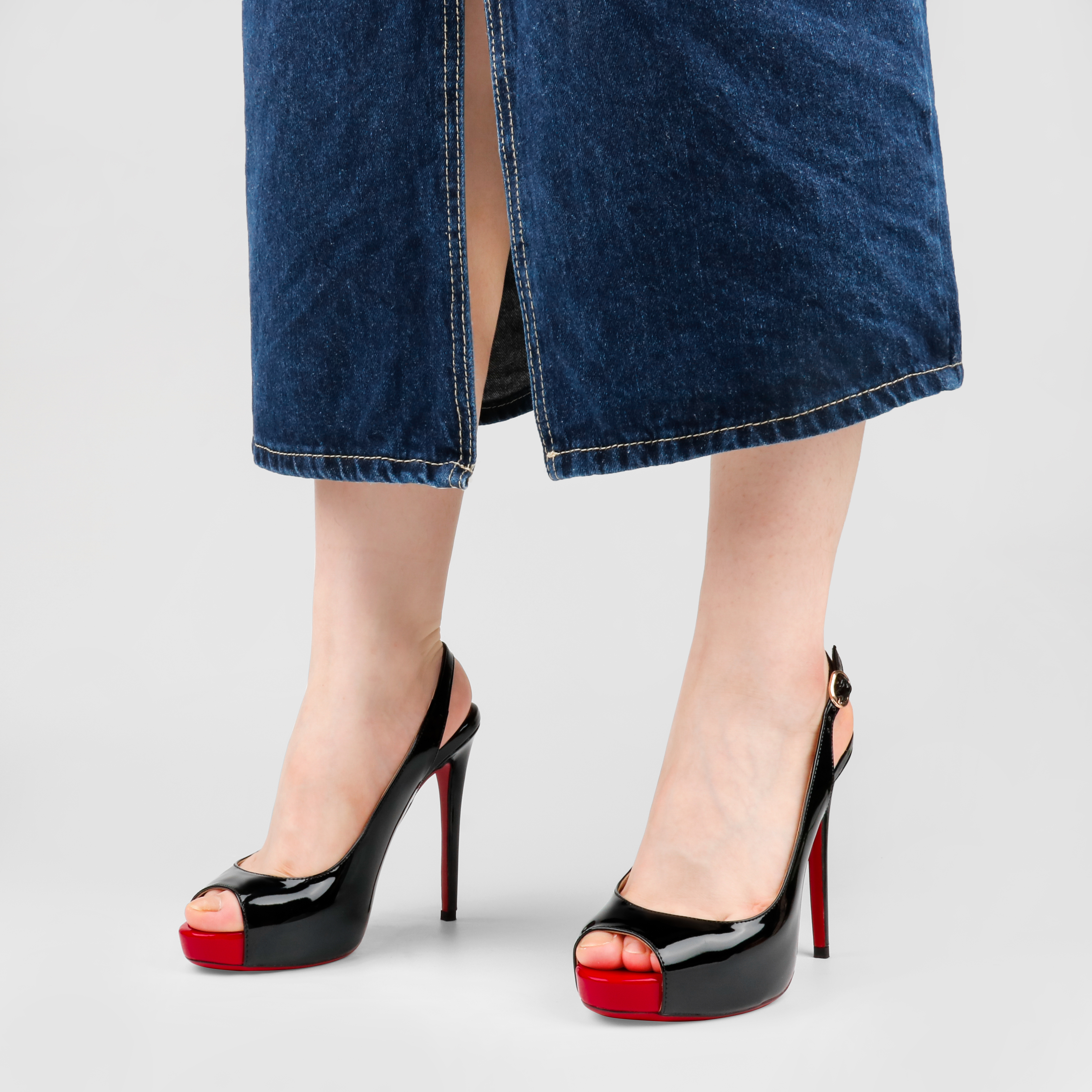 120mm Red Bottom Strap Slingback Sandals Peep Toe Platform Stilettos Patent Heels-MERUMOTE