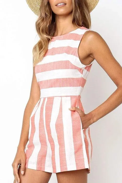 Wide Striped Pocket Romper