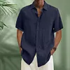 Gioiacombo&trade; Camicia da uomo manica corta in cotone e lino estate 2023