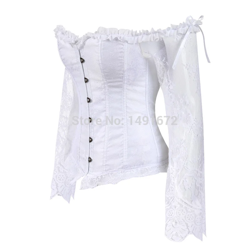 Billionm Sapubonva Corset Bustier Top for Women with Sleeves Vintage Style Victorian Retro Burlesque Lace up Vest Fashion White Black