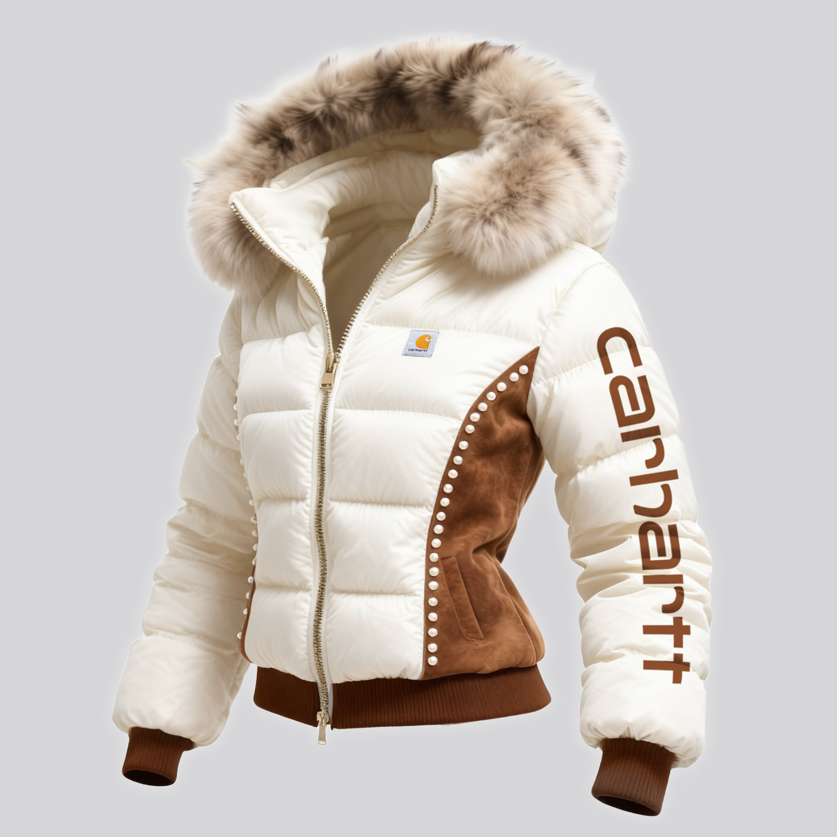 Vintage Women's Suede Contrast Color Stitching Beaded Decoration Fur Collar Stand Collar Hooded Jacket