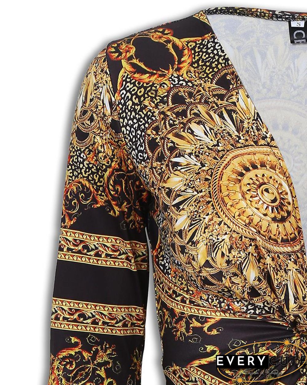 Retro Print Twist Front Long Sleeve Dress P14364
