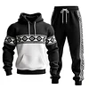 Men's Vintage Black And White Ethnic Aztec Pocket Hoodie And Sweatpants Jogger Set by Inlyline
