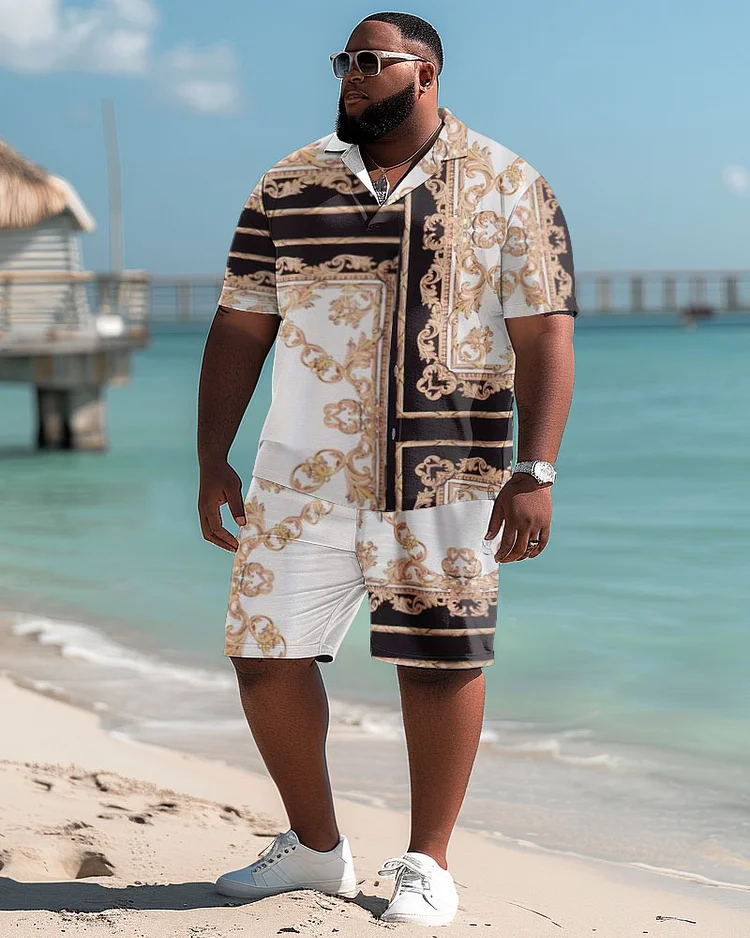 Men's Plus Size Casual Luxury Pattern Polo Shorts Suit