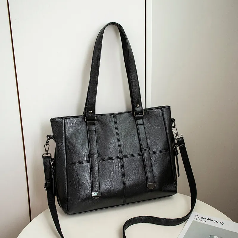 Spliced Large Capacity Soft Leather Tote Bag