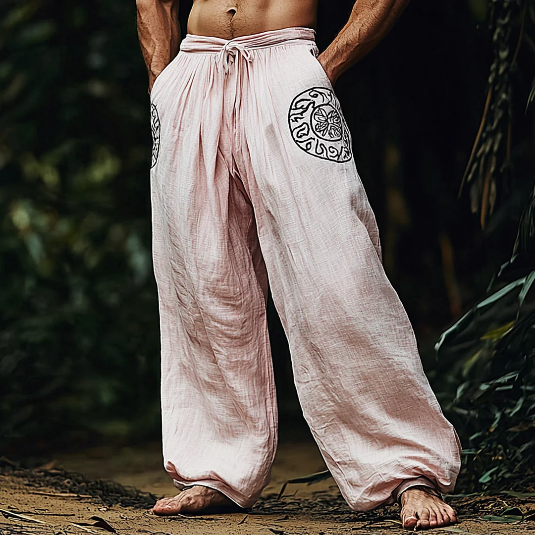 Men's Ethnic Style Loose Wide-leg Linen Harem Pants-inspireuse