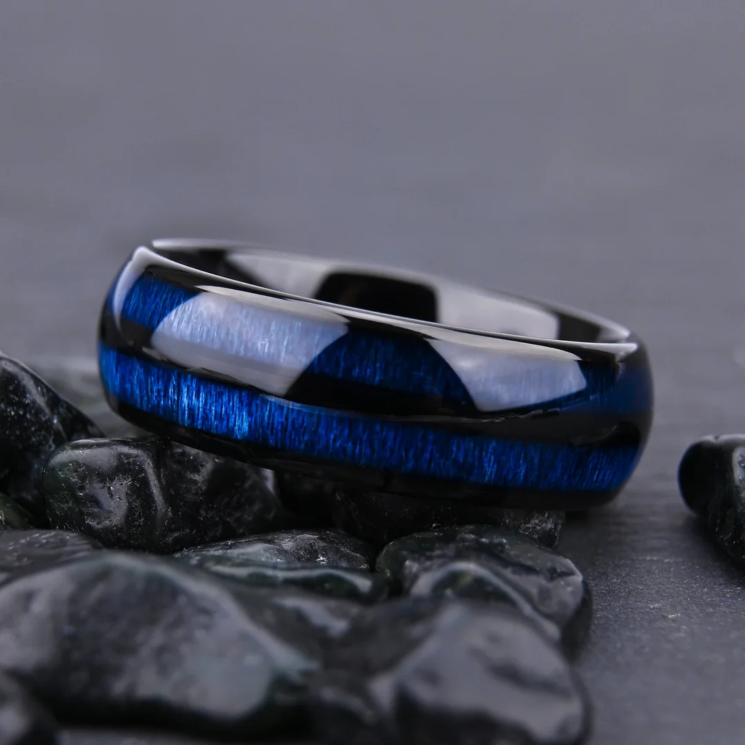 8MM Spherical Black 875 Tungsten Carbide Rings Double Maple Wood Blue Tungsten Wedding Bands