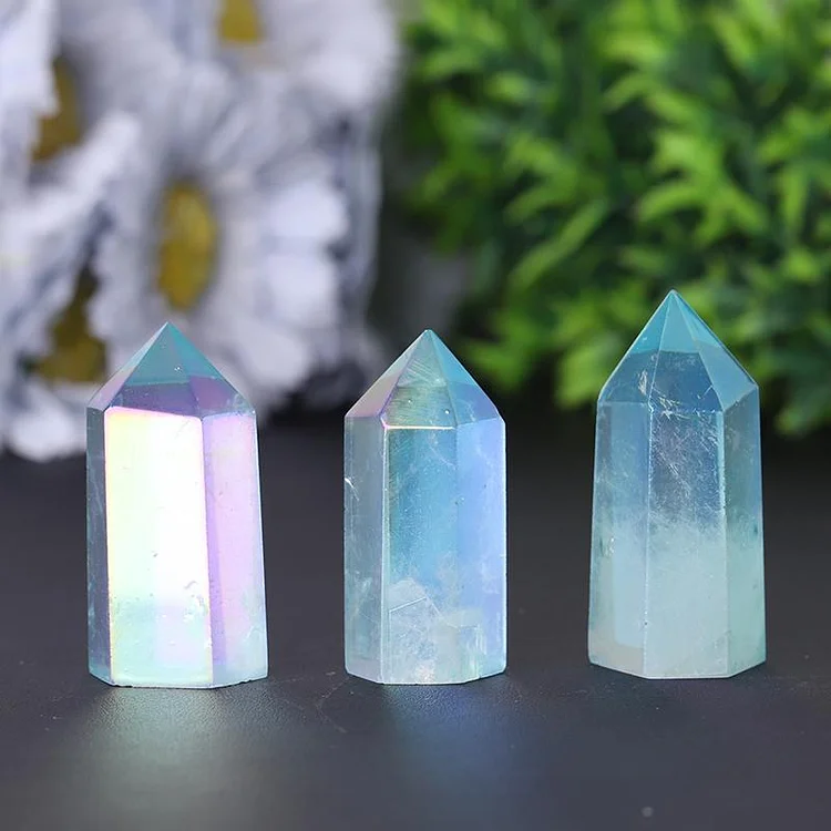 Natural Blue Angel Aura Clear Quartz Towers Points Bulk Crystals
