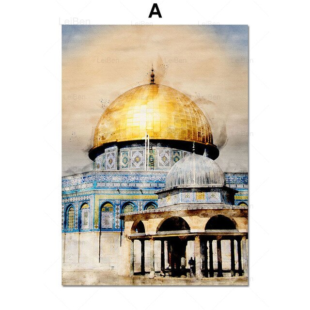 Masjid Al Aqsa and Dome of The Rock Wall Art Posters Realist Mosque Canvas Art Prints Muslim Pictures for Living Room Wall Decor