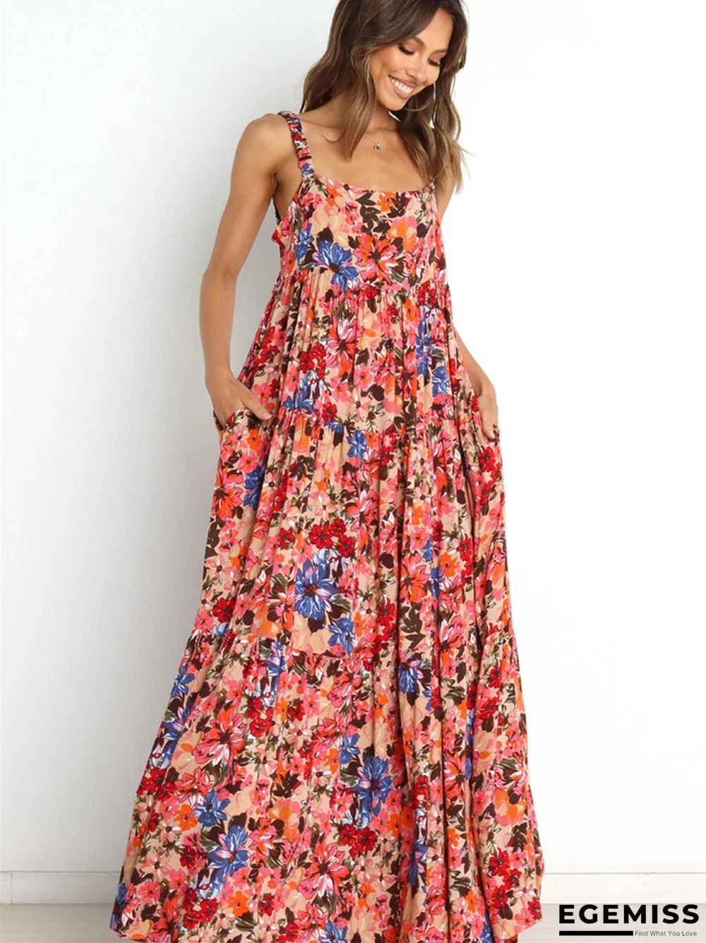 Casual Style Sling Sleeveless Large Swing Printed Dress | EGEMISS
