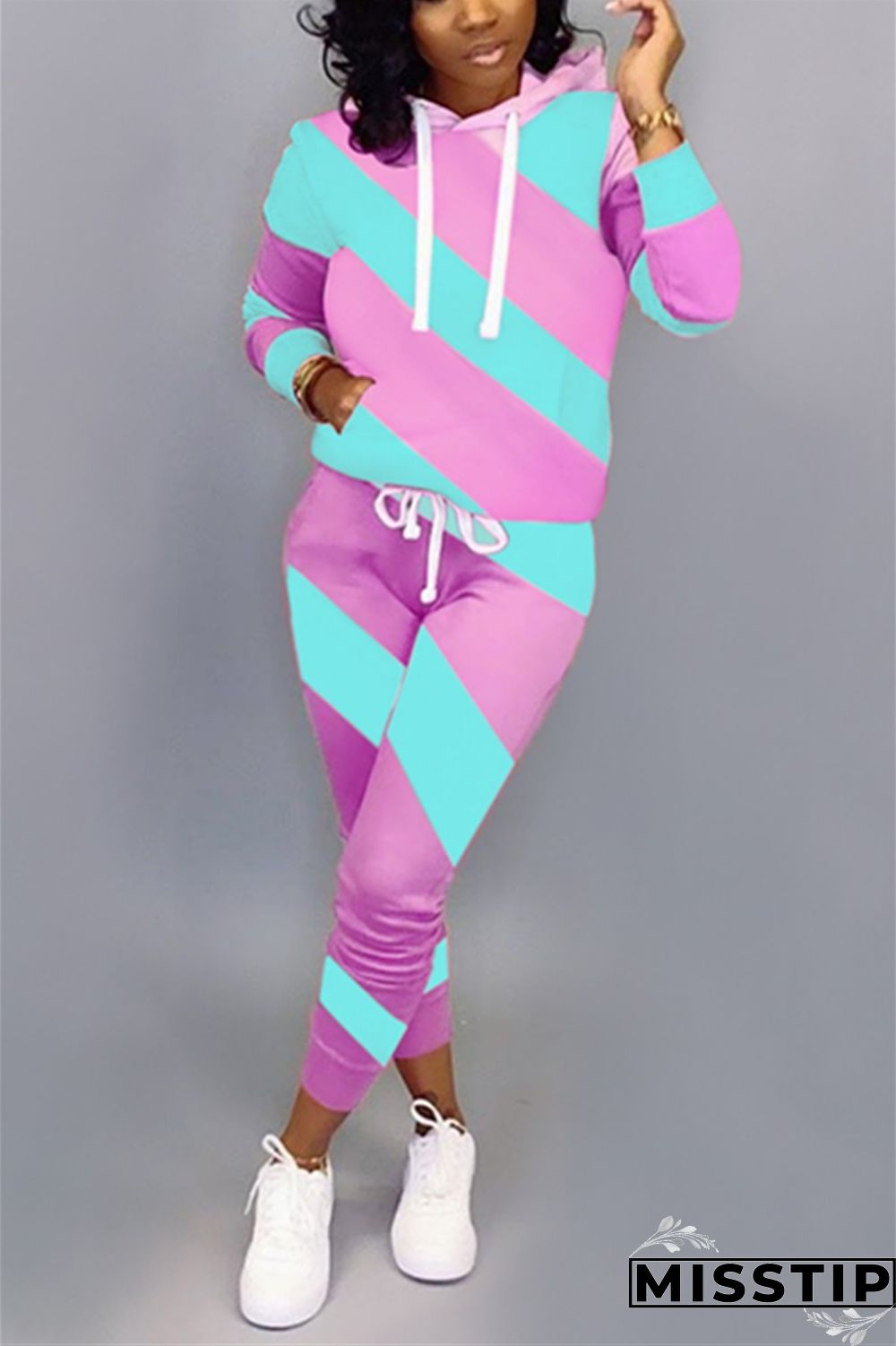 purple Casual Fluorescent Patchwork Two Piece Suits pencil Long Sleeve