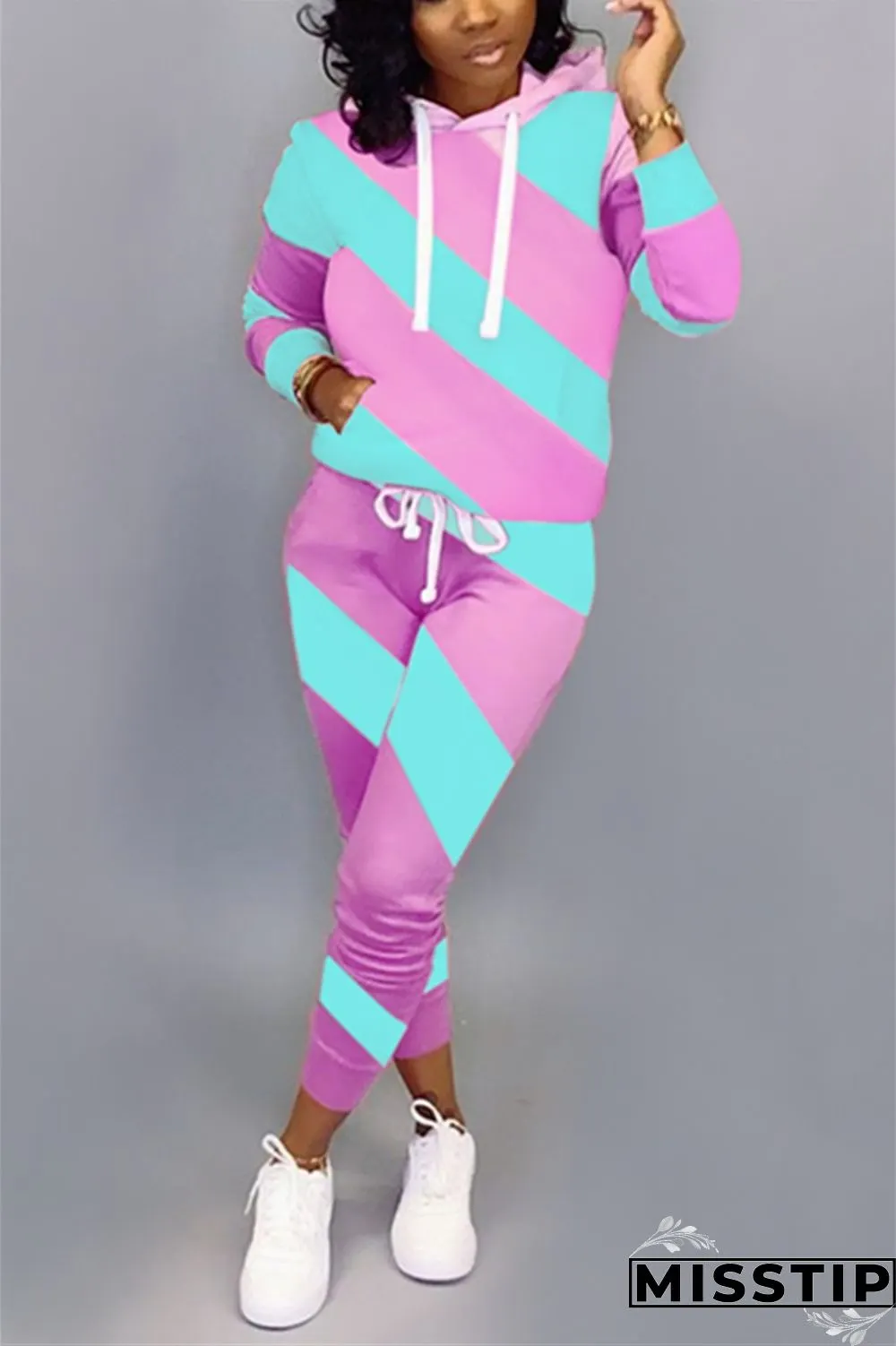 purple Casual Fluorescent Patchwork Two Piece Suits pencil Long Sleeve