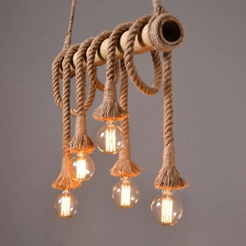 Arturest Pendant Light Bamboo Rope Chandelier Hemp Rope Pendant Lamp