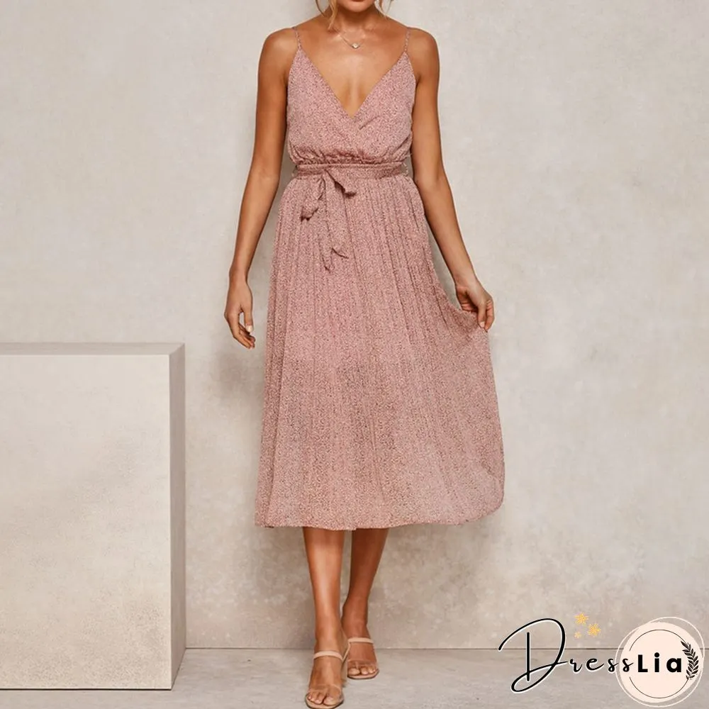 Pleated Elegant Dress With Fashionable Suspenders