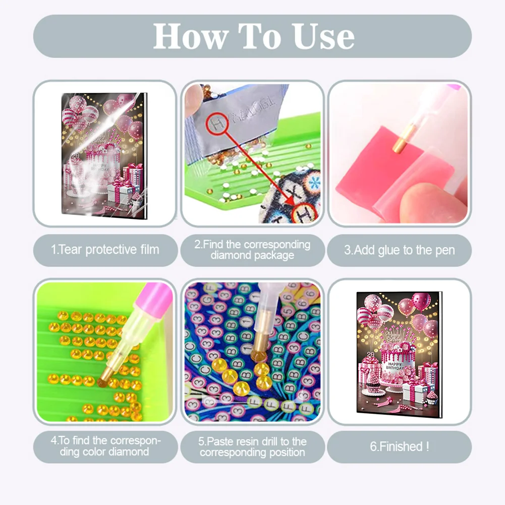 2pcs 50-Page A5 Birthday Cake Diamond Painting Notebook for Adults Holiday Gift