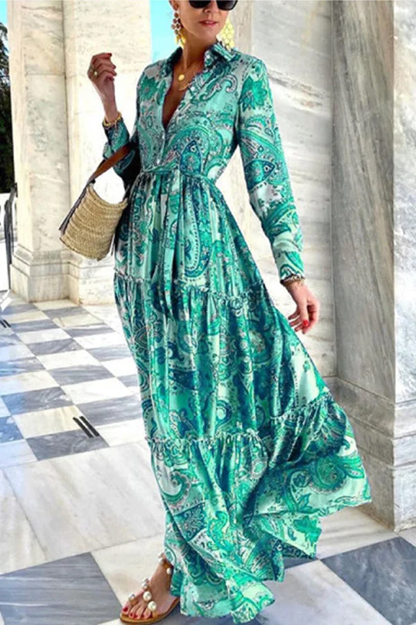 Gracefully Yours Paisley Floral Shirt Maxi Dress