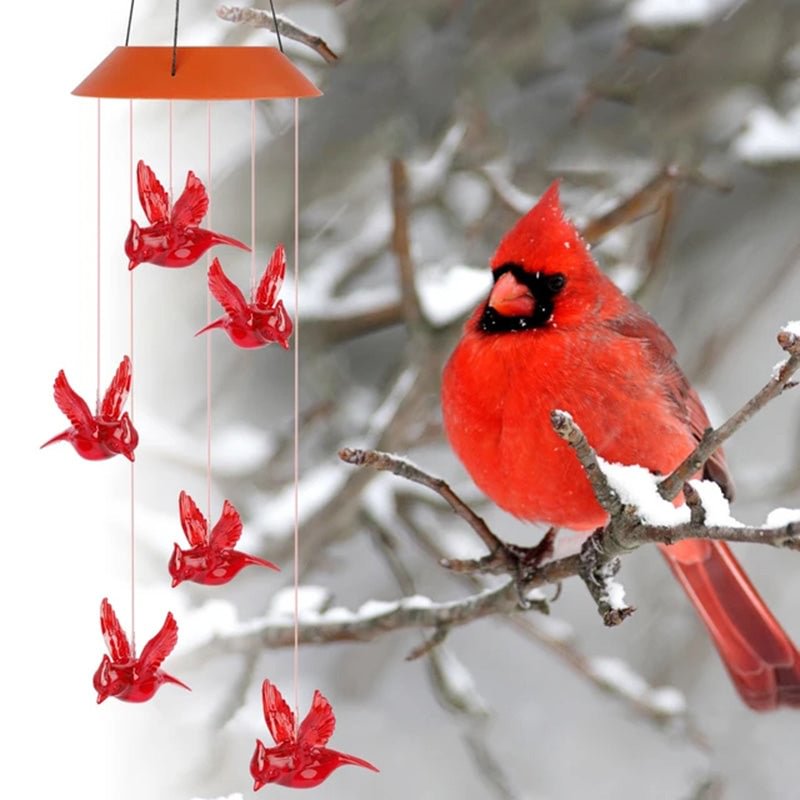 Solar Cardinal Red Bird Wind Chime LED Light