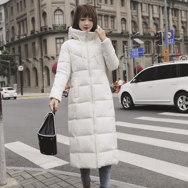 Women Fashion Long Down Coat Winter Warm Padded Hooded Outwear Zipper Parka Puffer Jacket
