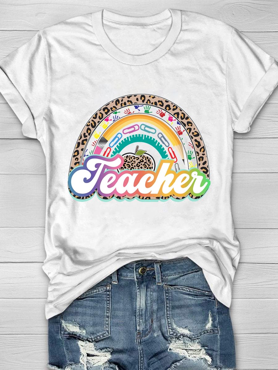 Rainbow Teacher Print Short Sleeve T-Shirt