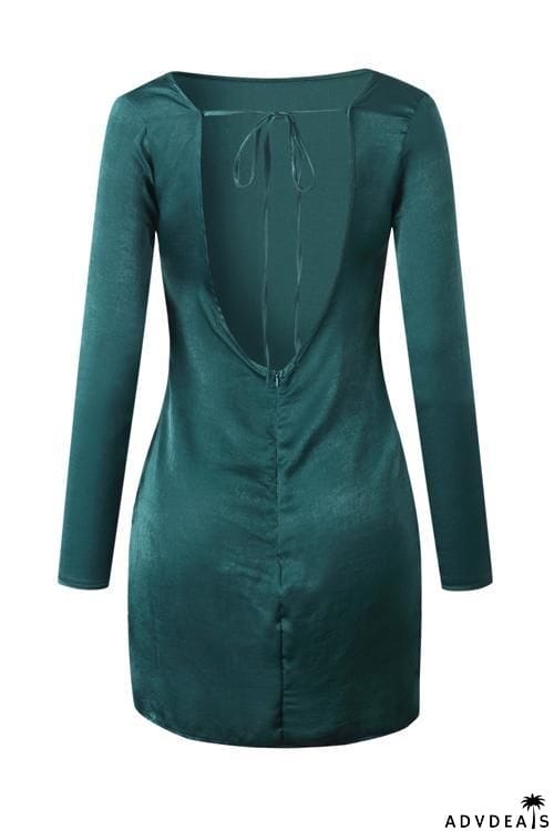 Slit Backless Long Sleeve Mini Dress