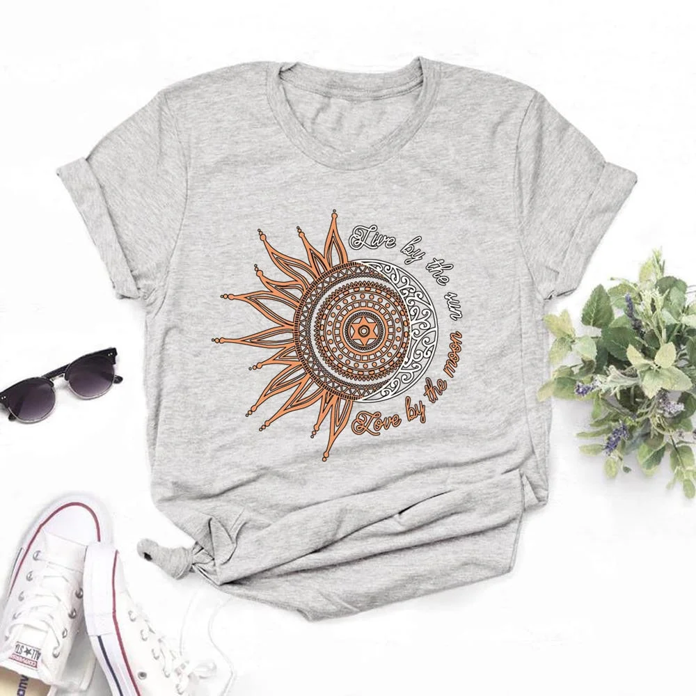 Live By The Sun Love By The Moon Women Funny Print T-shirt Summer Black Fashion Tops Tee Girl 90S Harajuku Clothes,Drop Ship