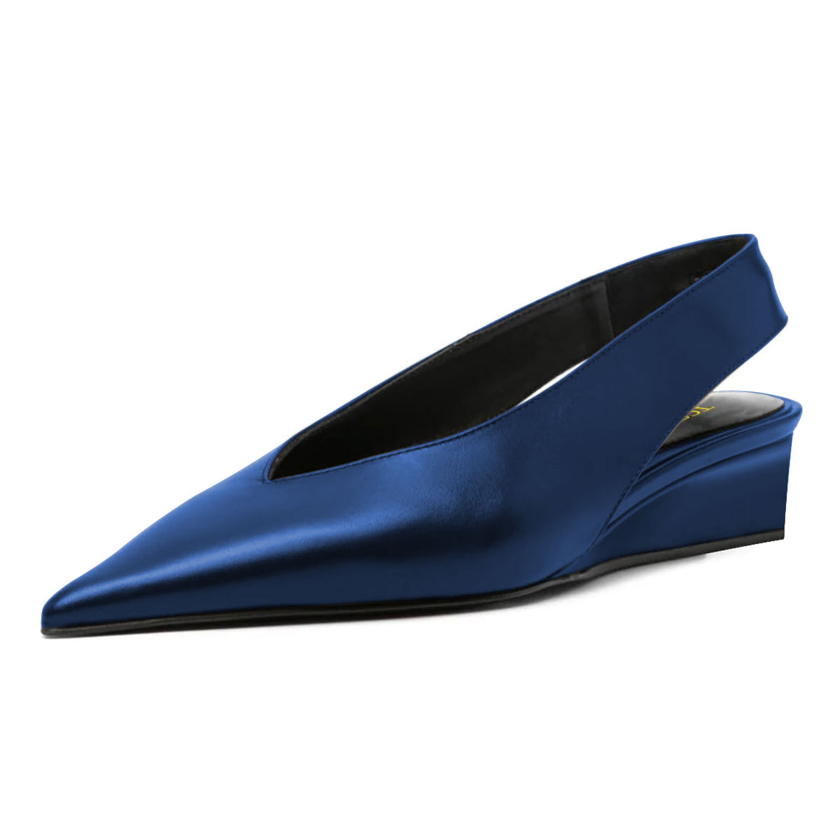 Blue Vegan Leather Slingback Pointed Toe Wedge Heed Pumps for Women Nicepairs