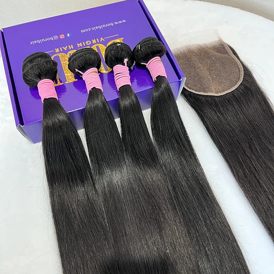 Straight 4PCS Bundles & 1PC Closure or Frontal – 5×5, 13×4 & 13×6 | 100% Human Hair | HD Lace Wig | Boruihair