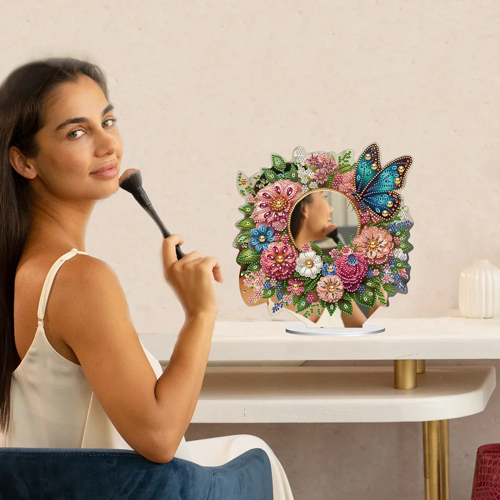 DIY Butterfly Flower Acrylic Diamond Art Mirror Home Decoration
