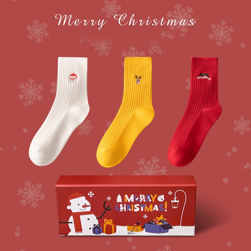 Cotton Embroidered Snowman Elk Christmas Stockings Gift Box