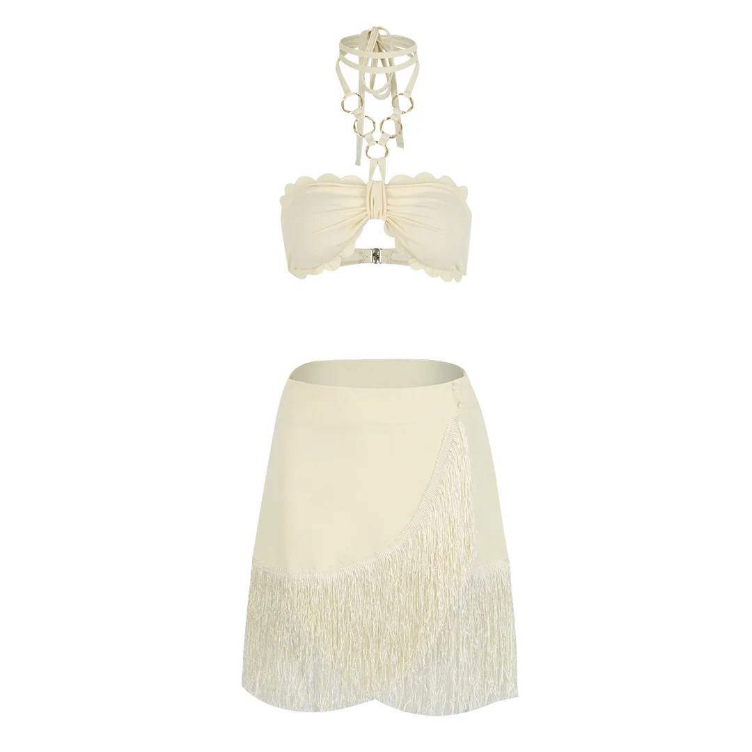 Uveng Blouse Skirt Two-Piece Split Swimsuit Women 2025 New Solid Color