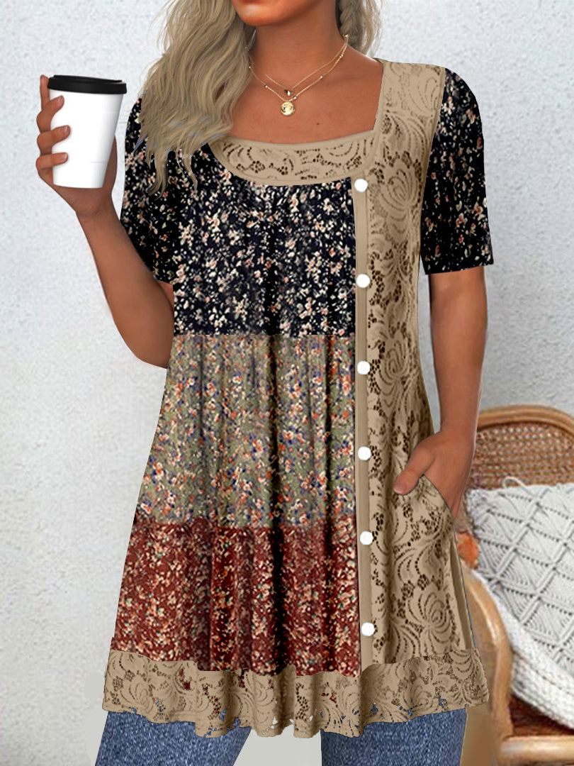Women Long Sleeve V-neck Graphic Floral Printed Top