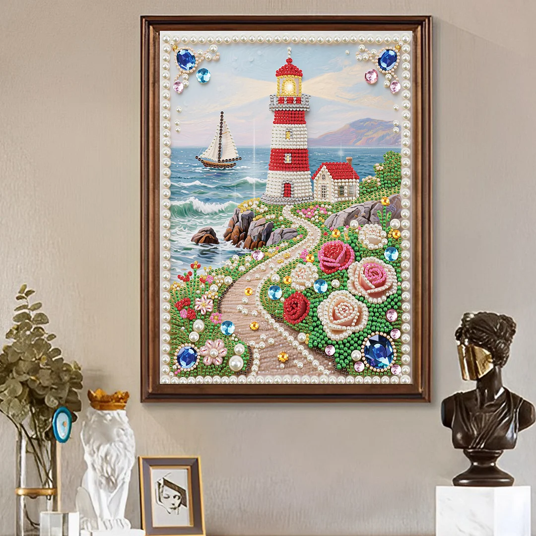Lighthouse B Special Shaped 5D DIY Partial Drill Pearl Diamond Painting Kit for Adults Beginners Home Decor 30x40cm