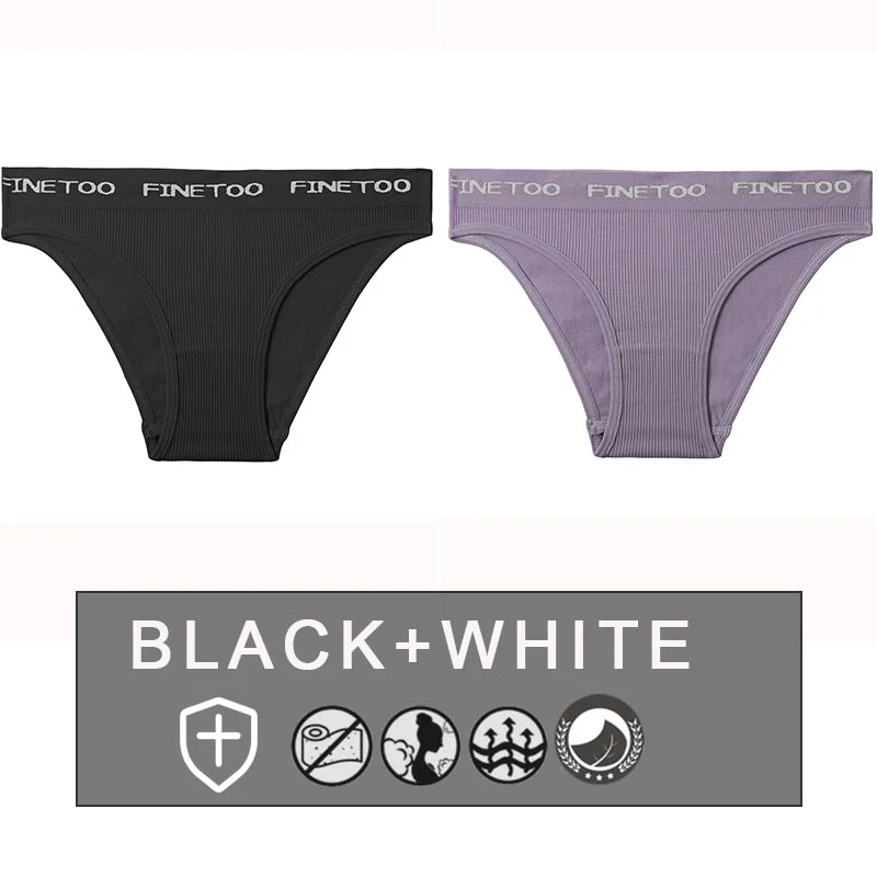 FINETOO 2PCS/Set Women's Seamless Panties Midi-Waist Femme Underpants Briefs Underwear Lingerie Letter Printed 9 Colors Pantys