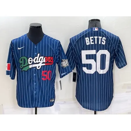 Men's Los Angeles Dodgers #50 Mookie Betts Navy Mexico World Series Cool Base Stitched Baseball Jersey JXVI
