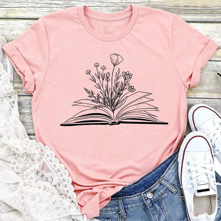 Flower Books Read T-shirt Tee-03097-Annaletters