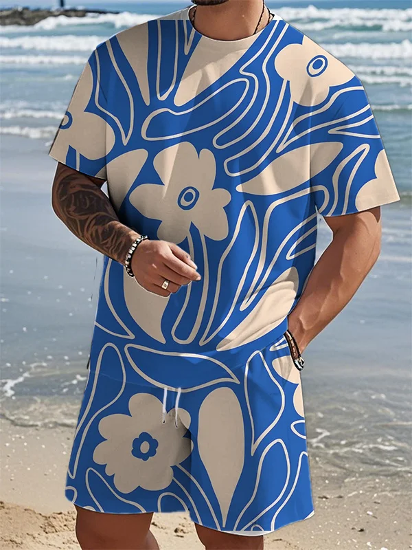 Men's Abstract Floral Graphic Print T-Shirt Shorts Set